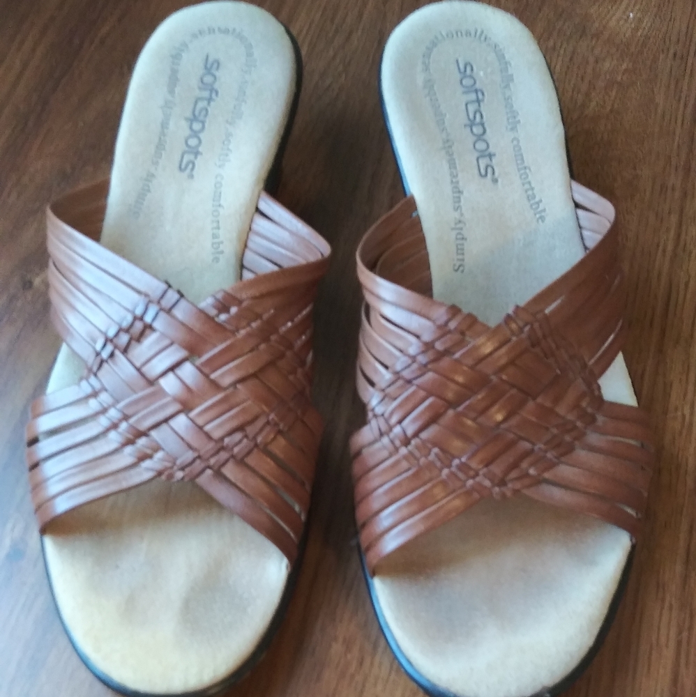 Soft Spots Brown Leather Strappy Sandals